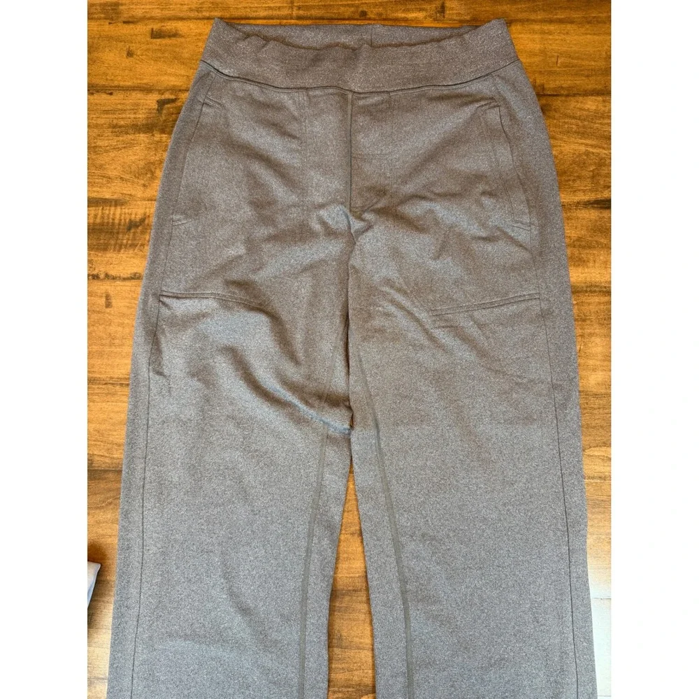 Lululemon Gray Heathered Wide Leg Yoga Pants Red Stripe Accent Womens Medium Reg
